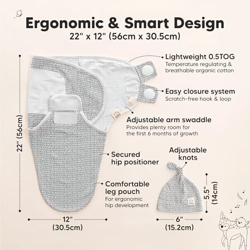3-Pack Organic Newborn Swaddles & Hats – Nordic, 0–3M