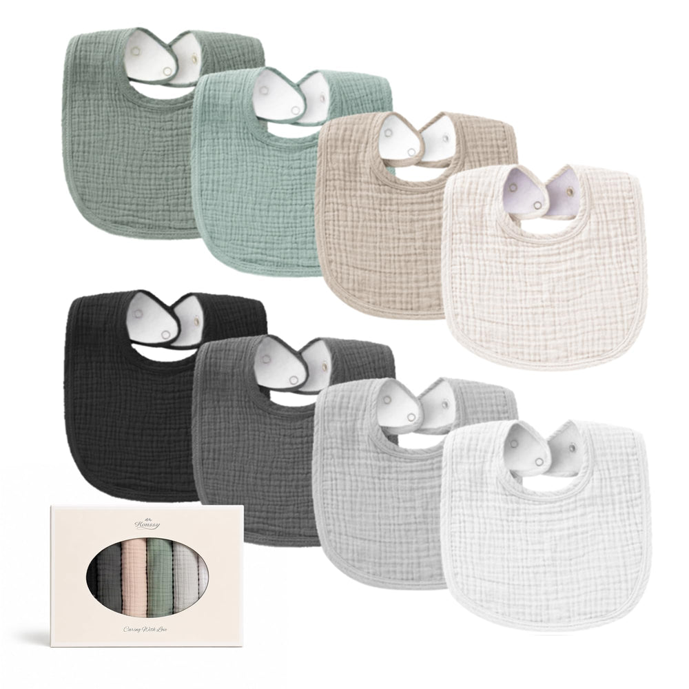 Konssy 8-Pack Adjustable Muslin Baby Drool & Teething Bibs