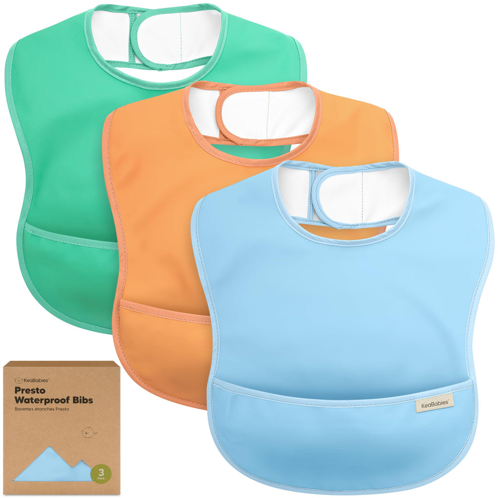3-Pack Waterproof Baby Feeding Bibs with Food Catcher